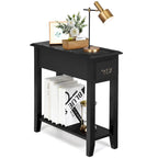 2-Tier Narrow Nightstand Side Table with Drawer & Lower Shelf – Black