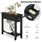 2-Tier Narrow Nightstand Side Table with Drawer & Lower Shelf – Black