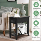 2-Tier Narrow Nightstand Side Table with Drawer & Lower Shelf – Black