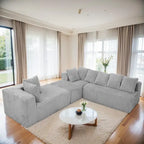 Modern 130 Corduroy Fabric U-shaped Sectional Sofa with Reversible Design for Living Room