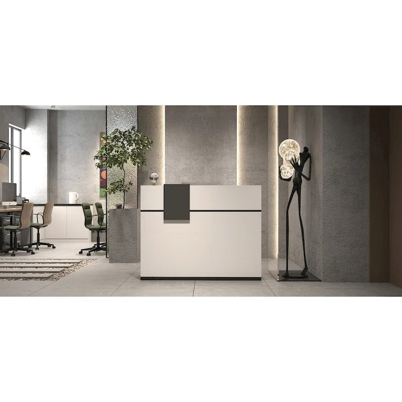 Modern Rectangular Wood Reception Desk with Drawer & Storage Compartments