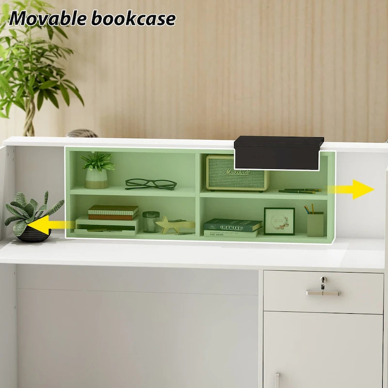 Bureau de réception moderne rectangulaire en bois avec tiroir et compartiments de rangement