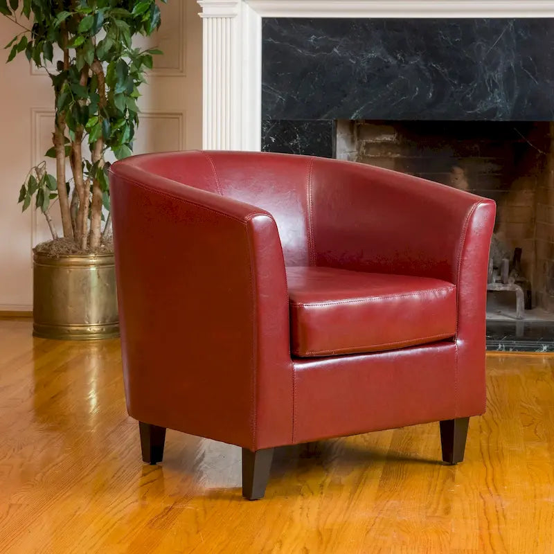 Oxblood Red Bonded Leather Tub Club Chair – Retro Accent Seating