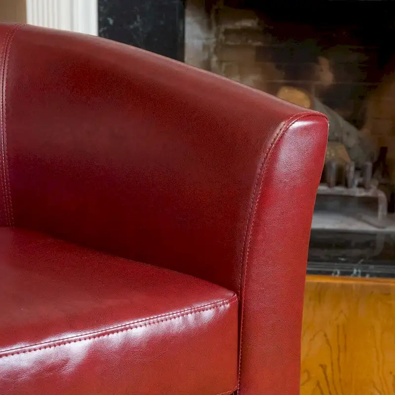 Fauteuil club en cuir reconstitué rouge lie-de-vin – Siège d'appoint rétro