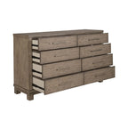 8-Drawer Dresser in Burnished Beige – Rubberwood & Oak Veneer