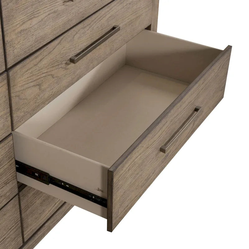8-Drawer Dresser in Burnished Beige – Rubberwood & Oak Veneer