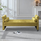 Luxury Tufted Velvet Extra Long Bed Bench with Nailhead Trim & Bolster Pillows
