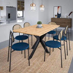 63" Rectangular Dining Table with MDF Top & X-Cross Metal Base