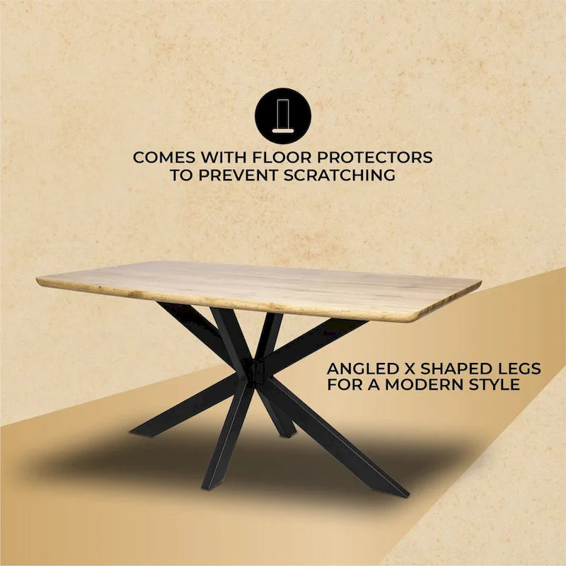 63" Rectangular Dining Table with MDF Top & X-Cross Metal Base