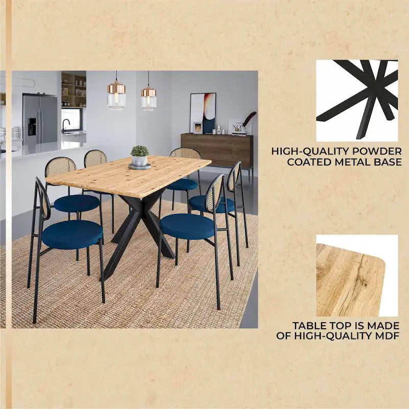 63" Rectangular Dining Table with MDF Top & X-Cross Metal Base