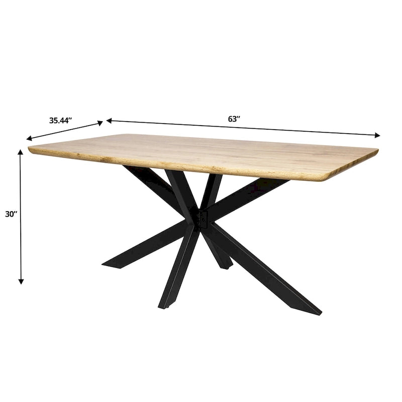 63" Rectangular Dining Table with MDF Top & X-Cross Metal Base