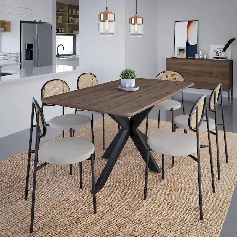 63" Rectangular Dining Table with MDF Top & X-Cross Metal Base