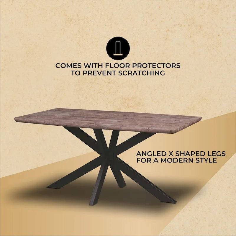 63" Rectangular Dining Table with MDF Top & X-Cross Metal Base