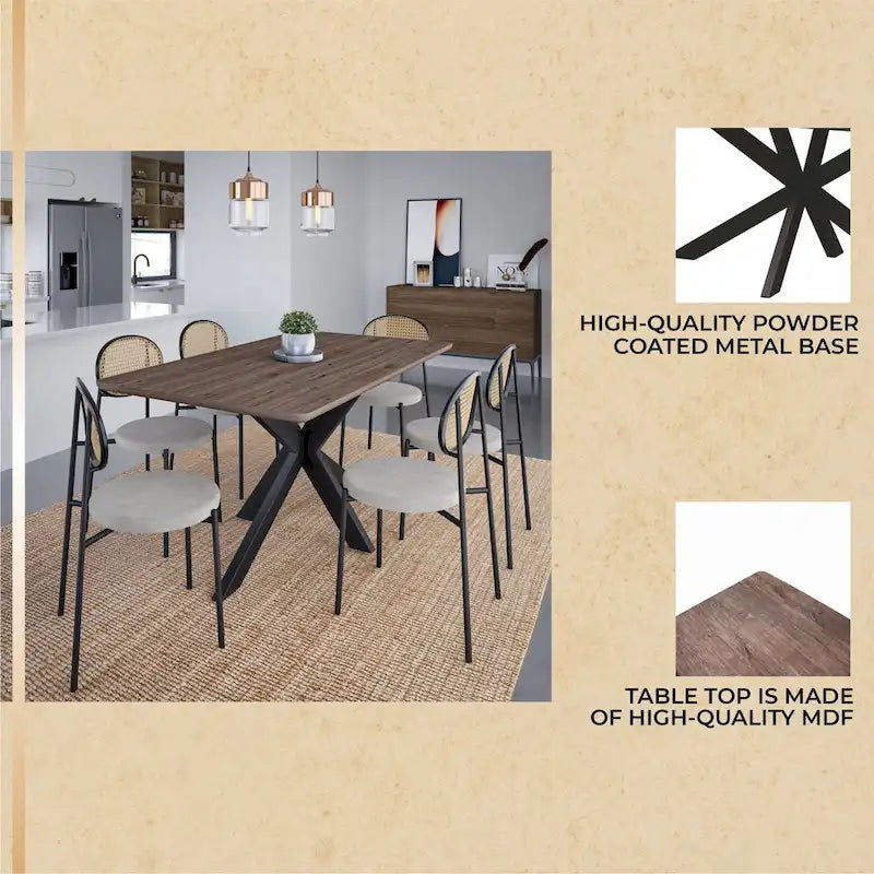 63" Rectangular Dining Table with MDF Top & X-Cross Metal Base