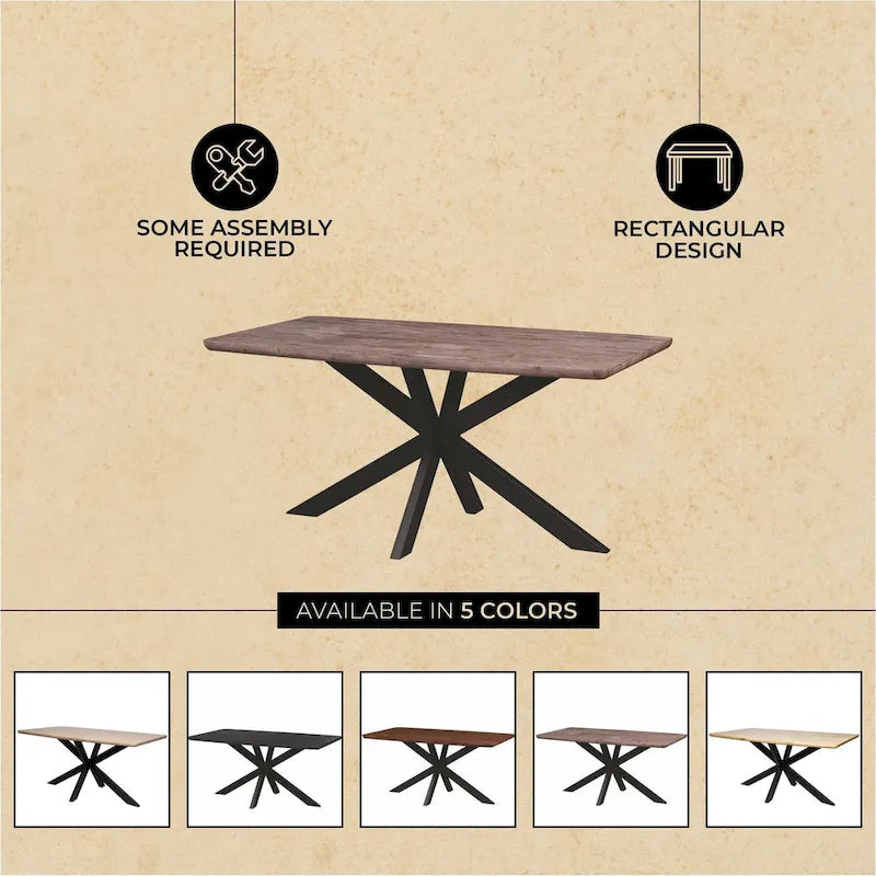 63" Rectangular Dining Table with MDF Top & X-Cross Metal Base