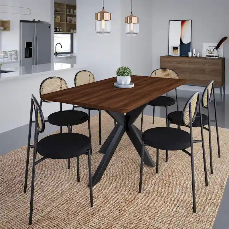 63" Rectangular Dining Table with MDF Top & X-Cross Metal Base