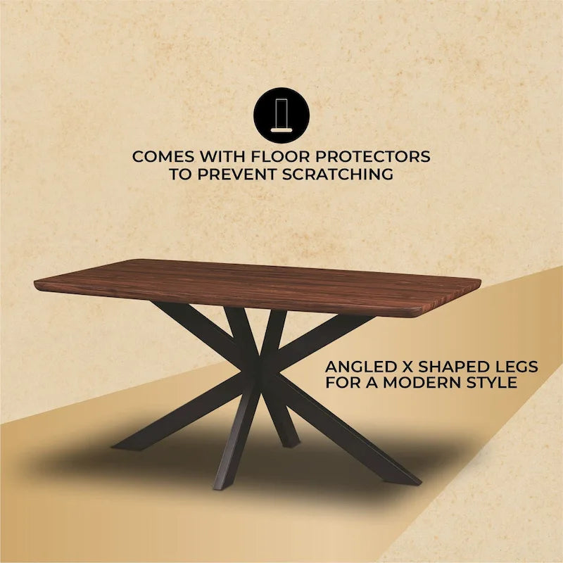 63" Rectangular Dining Table with MDF Top & X-Cross Metal Base