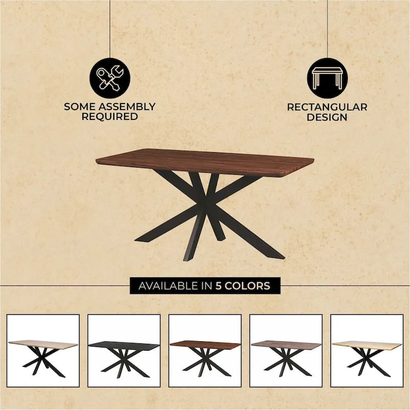 63" Rectangular Dining Table with MDF Top & X-Cross Metal Base