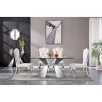 63 inch Glass Dining Table Modern Dining Room Table for 4-6 with Rectangle Tempered Glass Top and Metal Legs