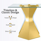 63 inch Glass Dining Table Modern Dining Room Table for 4-6 with Rectangle Tempered Glass Top and Metal Legs