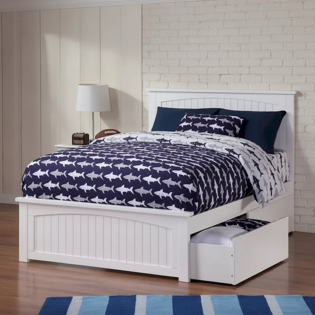 Nantucket Full Platform Bed with 2 Bed Drawers in White