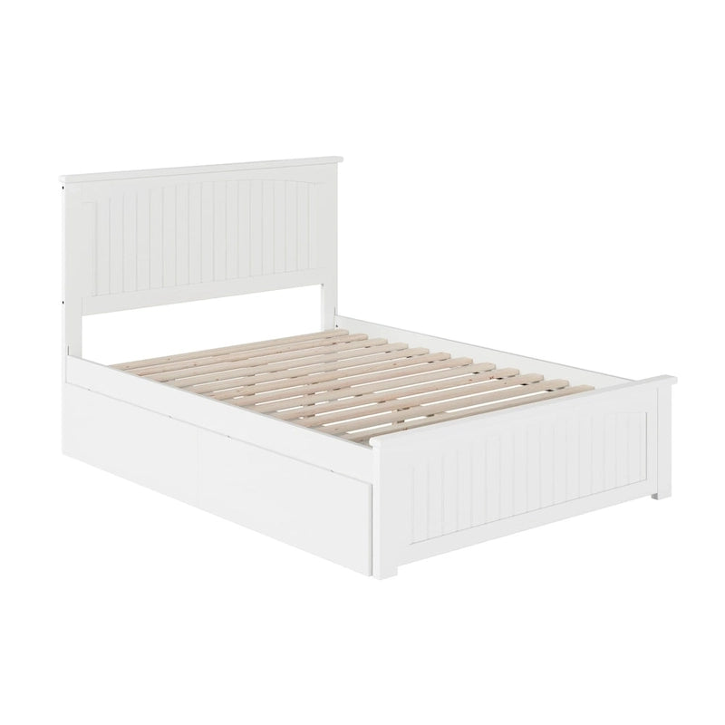 Solid Wood Platform Bed with 2 Storage Drawers & USB Charger – White