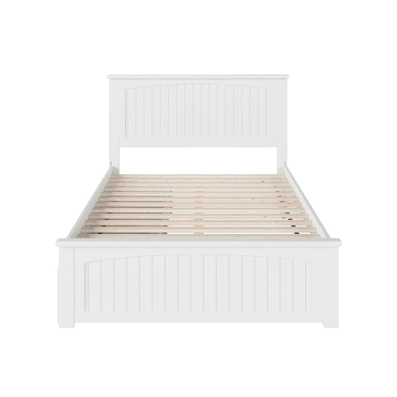 Solid Wood Platform Bed with 2 Storage Drawers & USB Charger – White