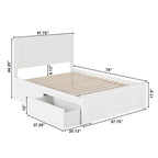 Solid Wood Platform Bed with 2 Storage Drawers & USB Charger – White