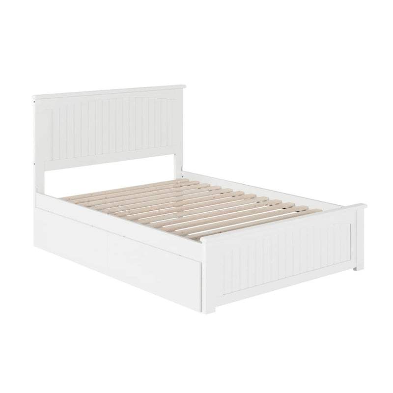 Solid Wood Platform Bed with 2 Storage Drawers & USB Charger – White