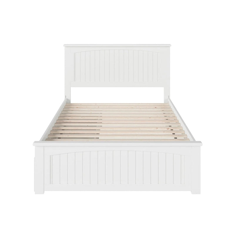 Solid Wood Platform Bed with 2 Storage Drawers & USB Charger – White