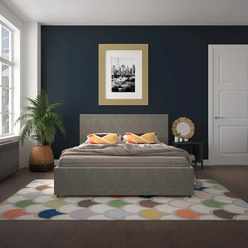 Velvet Upholstered Platform Bed with 4 Locking Storage Drawers – No Box Spring