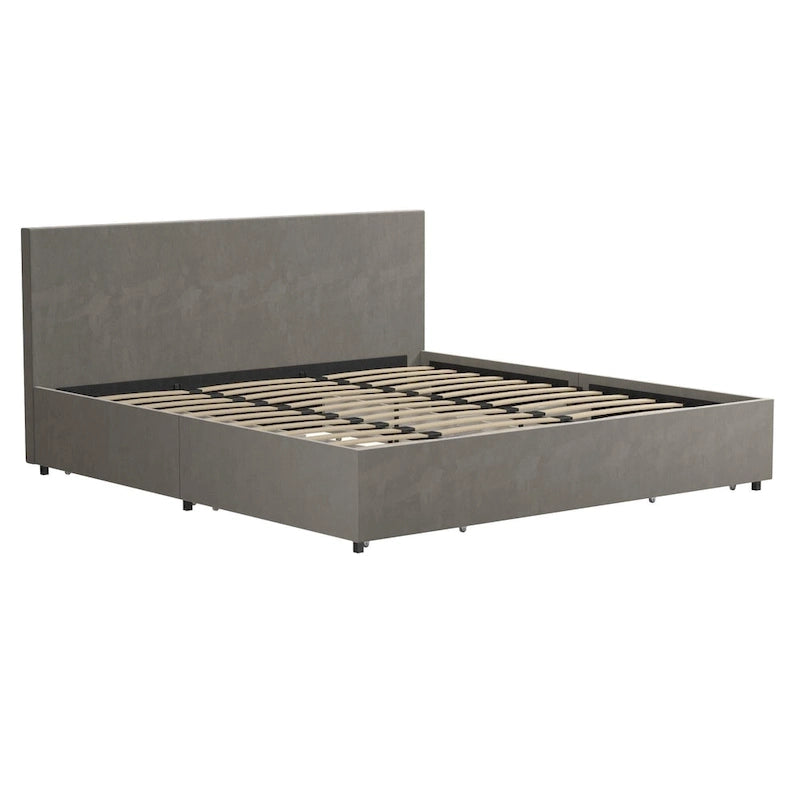Velvet Upholstered Platform Bed with 4 Locking Storage Drawers – No Box Spring