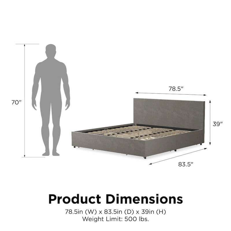 Velvet Upholstered Platform Bed with 4 Locking Storage Drawers – No Box Spring