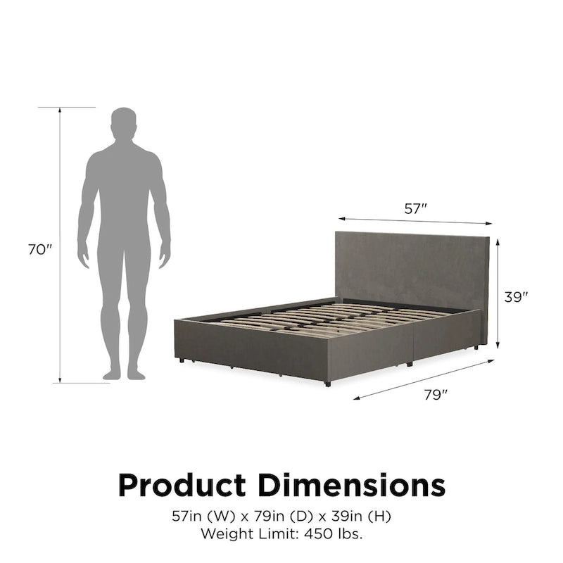 Velvet Upholstered Platform Bed with 4 Locking Storage Drawers – No Box Spring