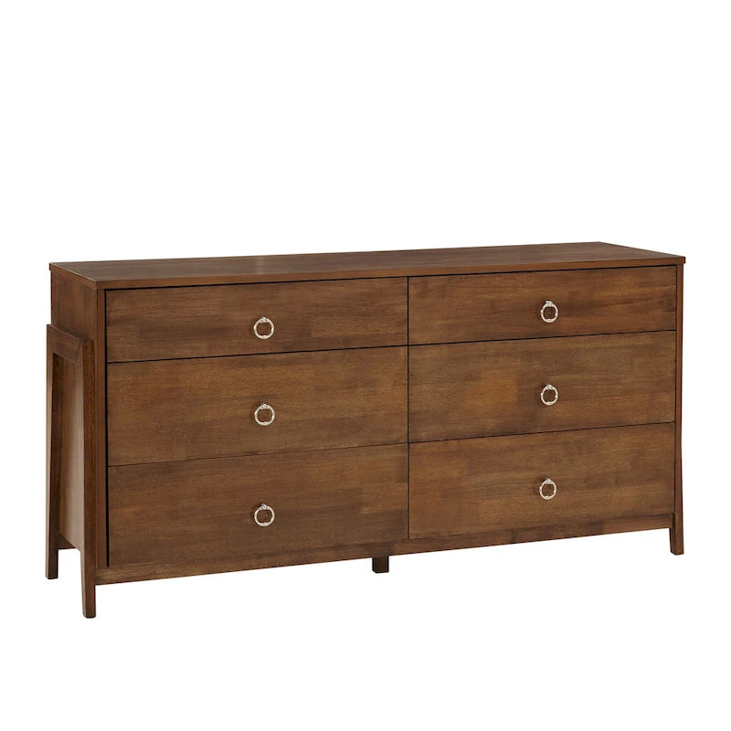 Commode à 6 tiroirs en bois d'hévéa Mid-Century – Brun tabac ou Gris anthracite