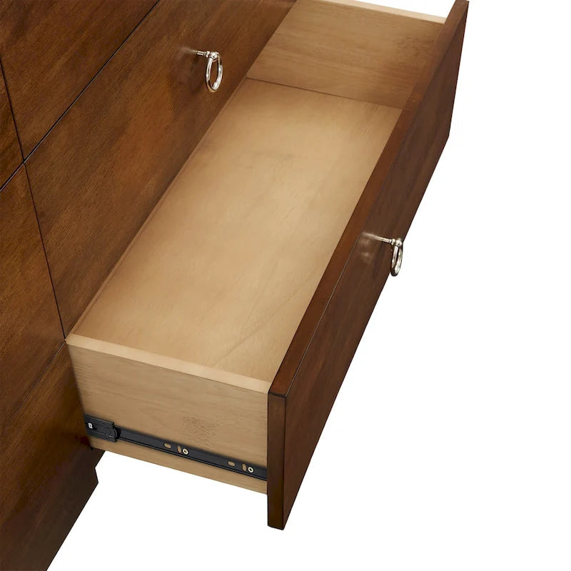 Commode à 6 tiroirs en bois d'hévéa Mid-Century – Brun tabac ou Gris anthracite