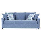 3-Seater Pillow Back Sofa in Slate Blue Polyester with 4 Accent Pillows