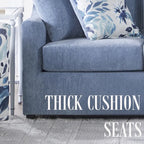3-Seater Pillow Back Sofa in Slate Blue Polyester with 4 Accent Pillows
