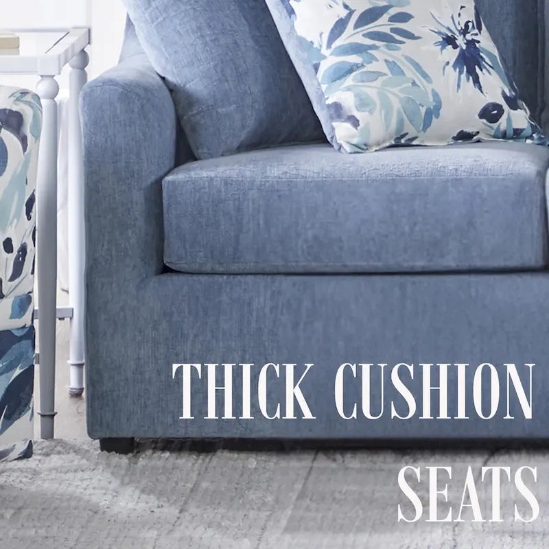 3-Seater Pillow Back Sofa in Slate Blue Polyester with 4 Accent Pillows