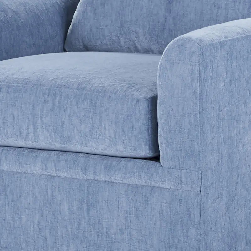 3-Seater Pillow Back Sofa in Slate Blue Polyester with 4 Accent Pillows
