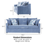 3-Seater Pillow Back Sofa in Slate Blue Polyester with 4 Accent Pillows