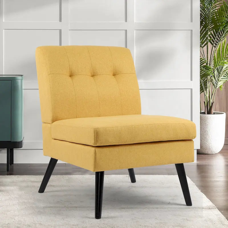 Chaise d'appoint capitonnée en bois massif de style Mid-Century Modern pour salon, séjour