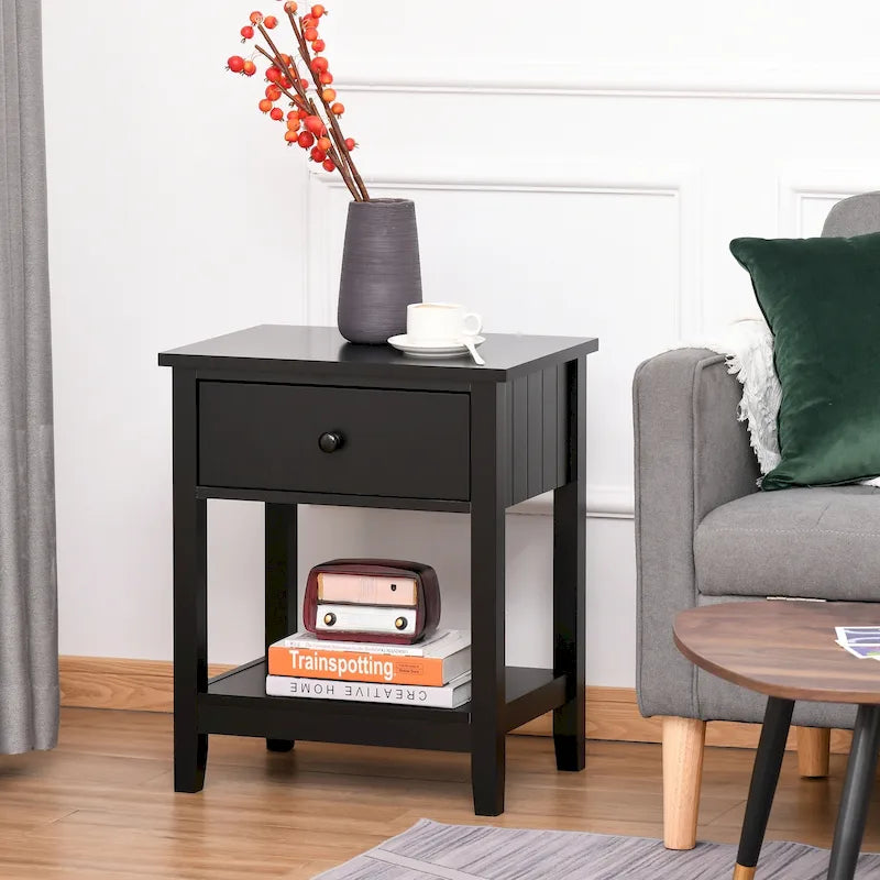 Modern Bedside End Table with Drawer & Storage Shelf – 19.75x13.75x23.5"
