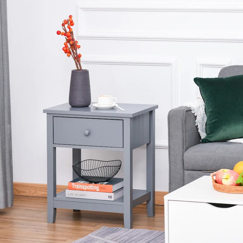 Modern Bedside End Table with Drawer & Storage Shelf – 19.75x13.75x23.5"