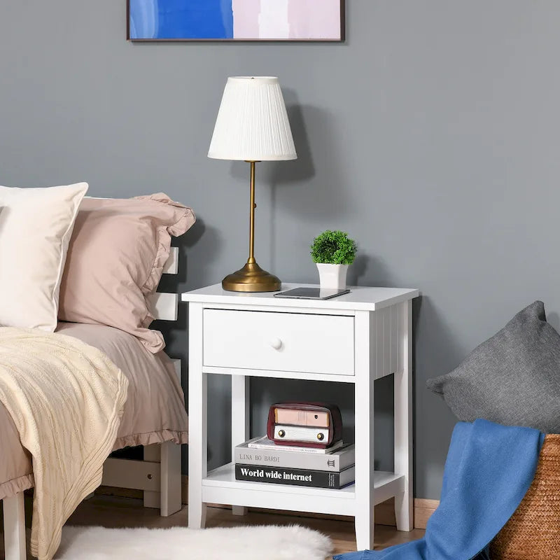 Modern Bedside End Table with Drawer & Storage Shelf – 19.75x13.75x23.5"