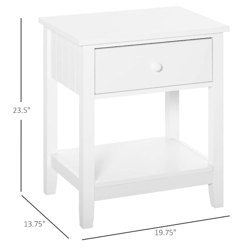 Modern Bedside End Table with Drawer & Storage Shelf – 19.75x13.75x23.5"