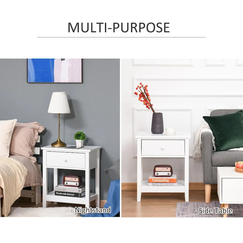 Modern Bedside End Table with Drawer & Storage Shelf – 19.75x13.75x23.5"
