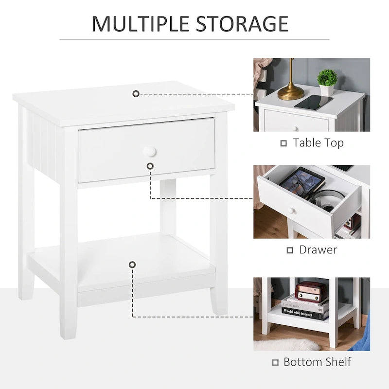 Modern Bedside End Table with Drawer & Storage Shelf – 19.75x13.75x23.5"