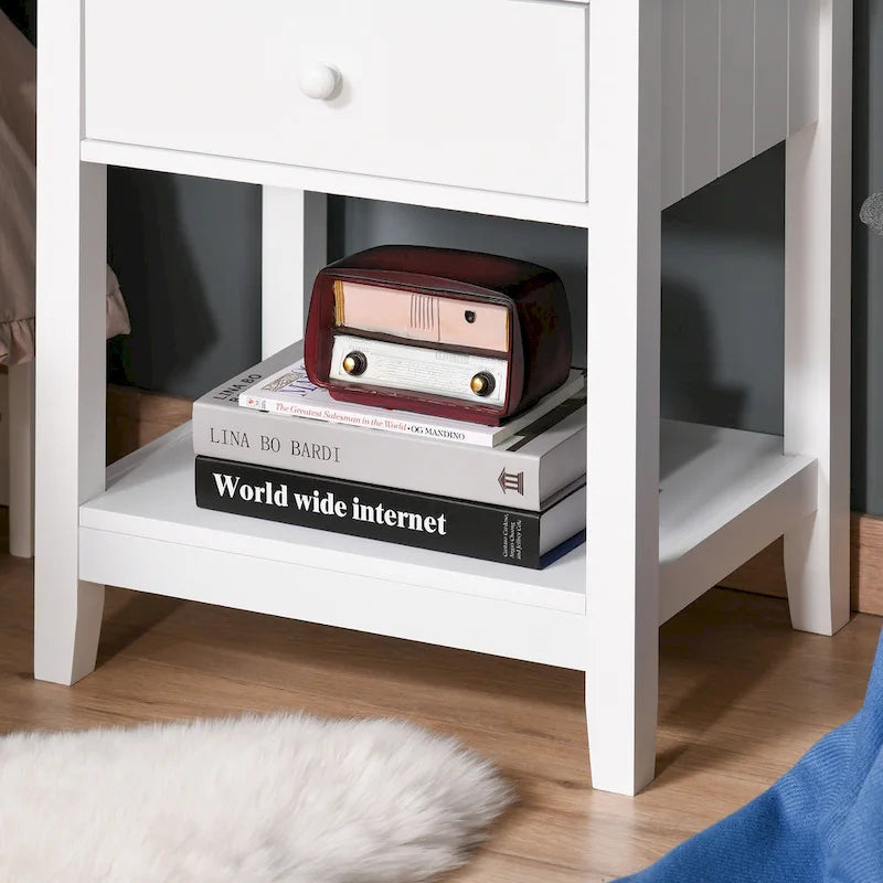 Modern Bedside End Table with Drawer & Storage Shelf – 19.75x13.75x23.5"