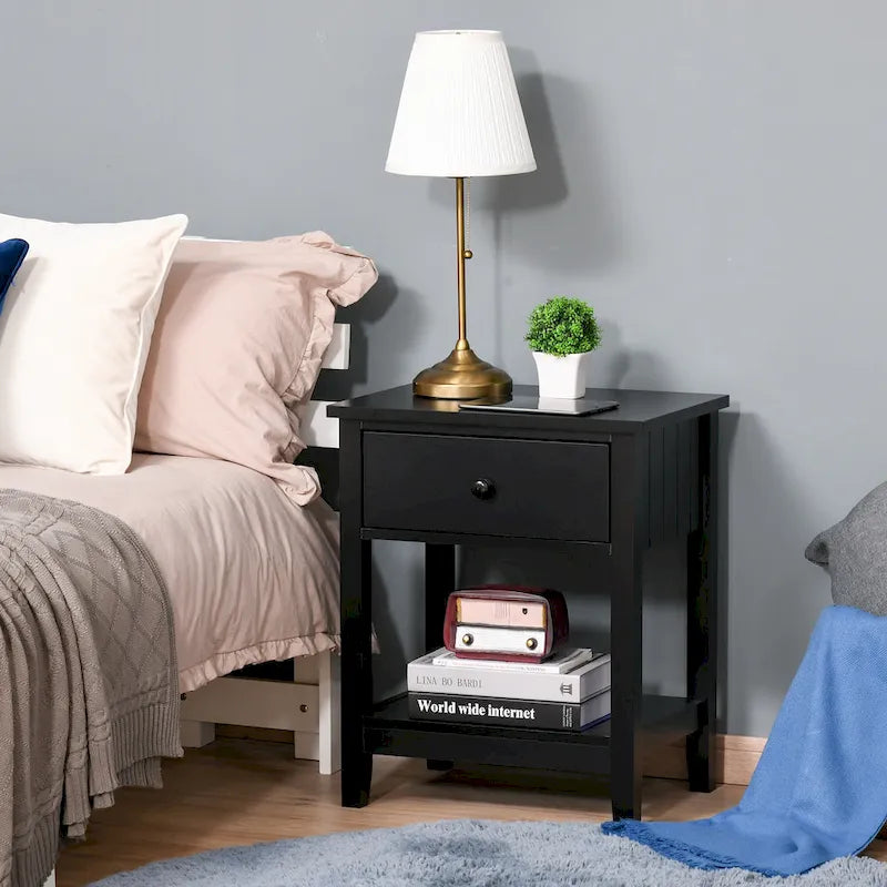 Modern Bedside End Table with Drawer & Storage Shelf – 19.75x13.75x23.5"